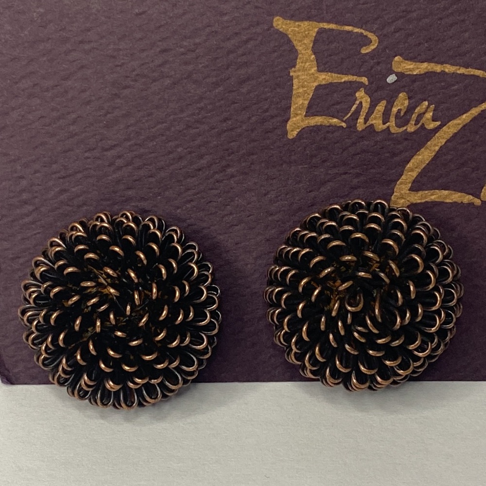 Copper woven wire button earrings post
